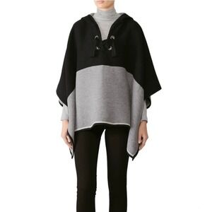 SOLD SOLD  Hooded Poncho Cape Wool Blend Colorblock Black Gray One Size